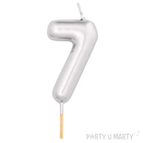 swieczka na tort cyfra 7 srebrny metalik givi 8 cm