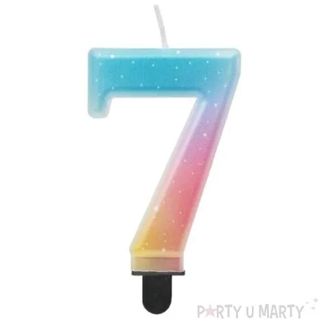 swieczka na tort cyfra 7 teczowa godan 8 cm