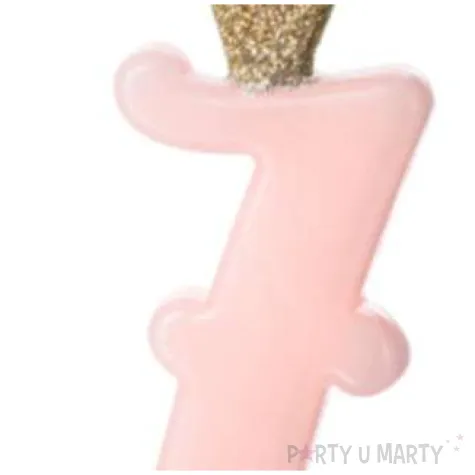 swieczka na tort cyfra 7 w koronie rozowa jasna partydeco 9 5 cm