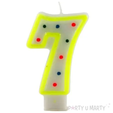 swieczka na tort cyfra 7 w kropki zolta tamipol 7 5 cm