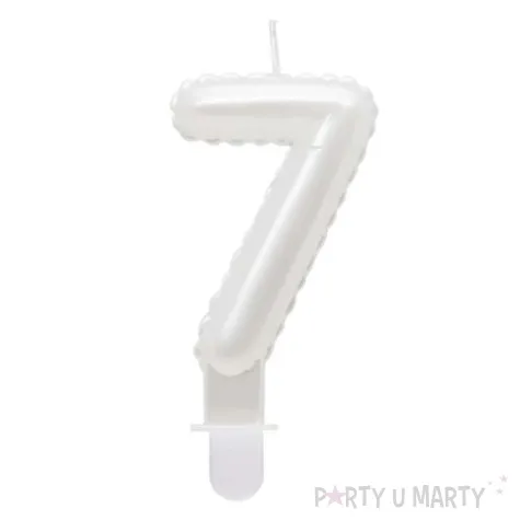 swieczka na tort cyfra 7 wypustki biala perlowa godan 7 cm