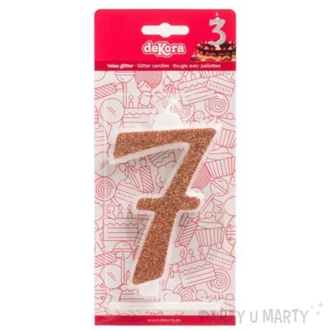 swieczka na tort cyfra 7 zlota brokatowa dekora