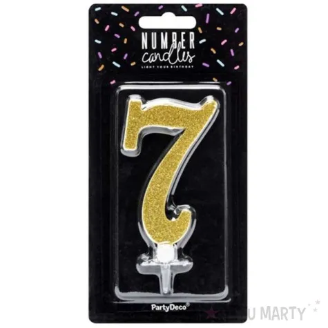 swieczka na tort cyfra 7 zlota partydeco 1 szt