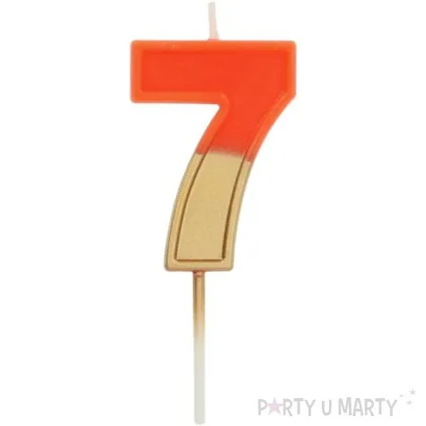 swieczka na tort cyfra 7 zloto pomaranczowa folat 5 cm