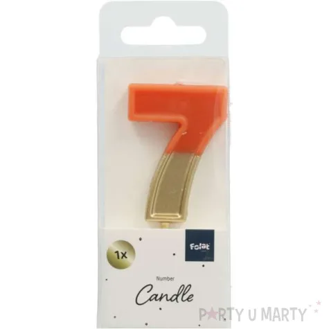 swieczka na tort cyfra 7 zloto pomaranczowa folat 5 cm