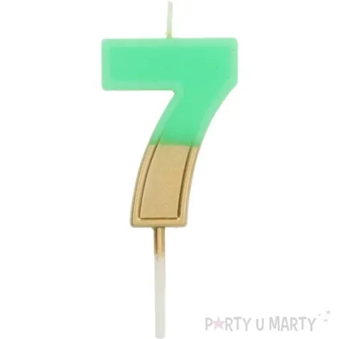 swieczka na tort cyfra 7 zloto zielona folat 5 cm