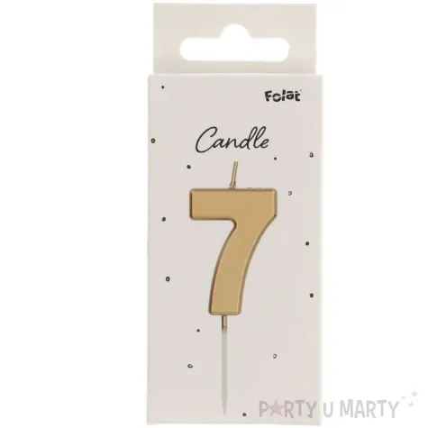 swieczka na tort cyfra 7 zloty folat 8 cm