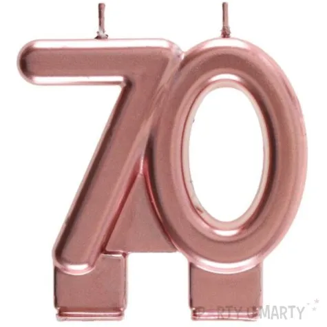 swieczka na tort cyfra 70 rozowe zloto santex 9 cm