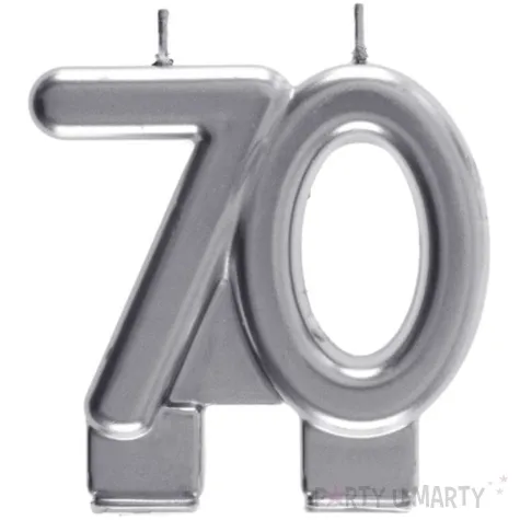 swieczka na tort cyfra 70 srebrna santex 9 cm