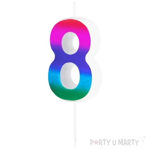 swieczka na tort cyfra 8 blyszczaca teczowy partypal 5 cm