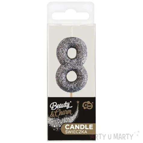 swieczka na tort cyfra 8 brokat piker czarny godan 11 5 cm