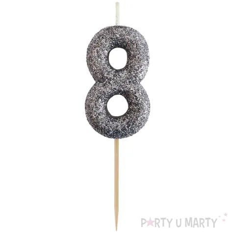 swieczka na tort cyfra 8 brokat piker czarny godan 11 5 cm