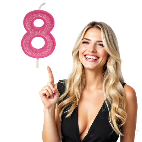 swieczka na tort cyfra 8 brokat rozowa guirca 4 cm