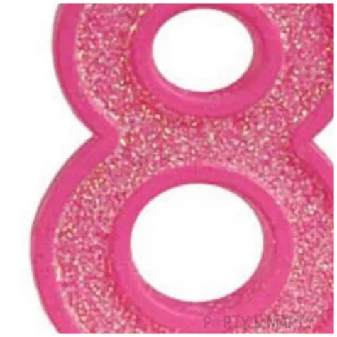 swieczka na tort cyfra 8 brokat rozowa guirca 4 cm