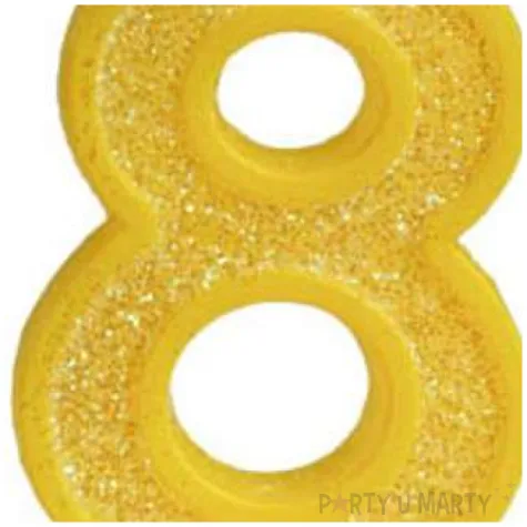 swieczka na tort cyfra 8 brokat zolta guirca 4 cm