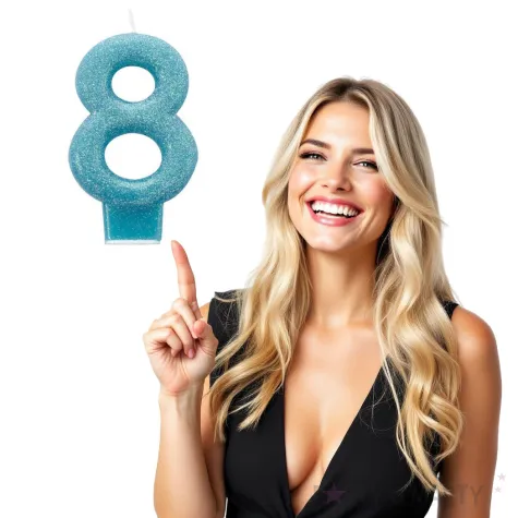 swieczka na tort cyfra 8 brokatowa turkusowa amscan