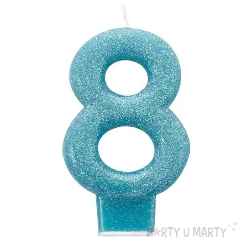 swieczka na tort cyfra 8 brokatowa turkusowa amscan
