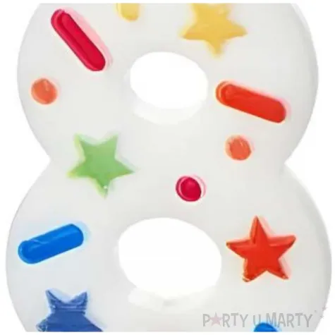 swieczka na tort cyfra 8 konfetti bialy partydeco 10 cm