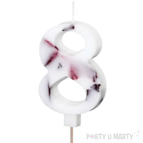swieczka na tort cyfra 8 platki kwiatow bialy partydeco 8 cm