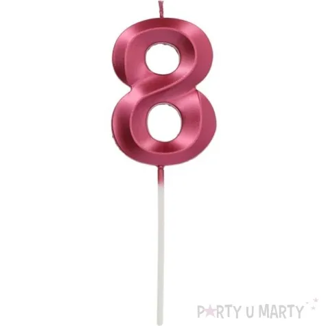 swieczka na tort cyfra 8 rozowa folat 7 cm