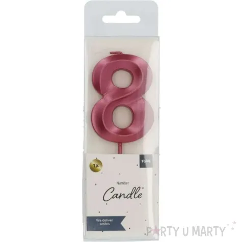 swieczka na tort cyfra 8 rozowa folat 7 cm