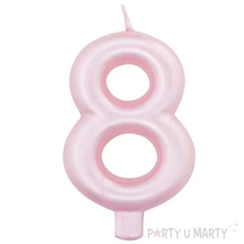 swieczka na tort cyfra 8 rozowy perlowy givi 9 cm