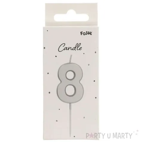 swieczka na tort cyfra 8 srebrna folat 8 cm