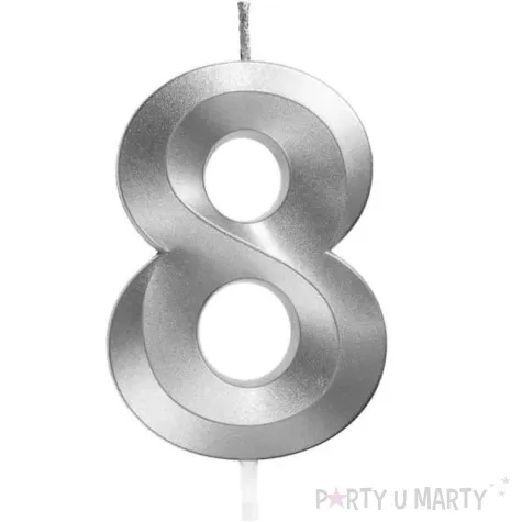 swieczka na tort cyfra 8 srebrna jix 12 cm