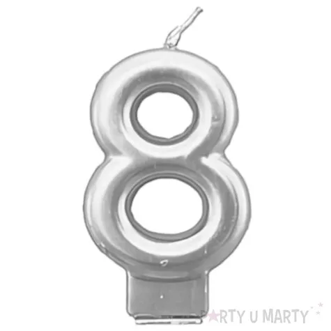 swieczka na tort cyfra 8 srebrna tamipol 7 5 cm