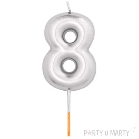 swieczka na tort cyfra 8 srebrny metalik givi 8 cm