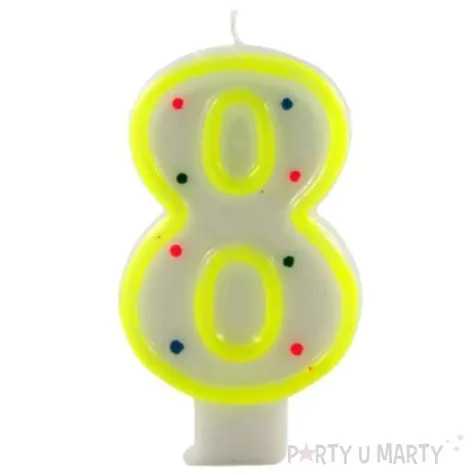 swieczka na tort cyfra 8 w kropki zolta tamipol 7 5 cm