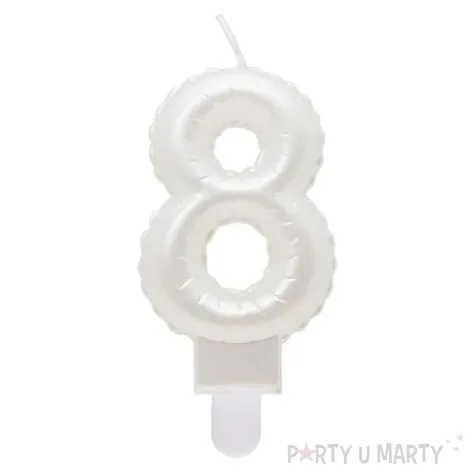 swieczka na tort cyfra 8 wypustki biala perlowa godan 7 cm