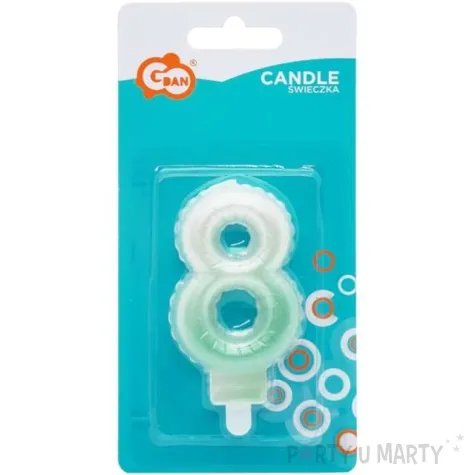 swieczka na tort cyfra 8 wypustki ombre bialo zielona perlowa godan 7 cm