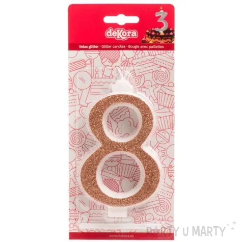 swieczka na tort cyfra 8 zlota brokatowa dekora