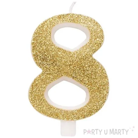 swieczka na tort cyfra 8 zlota brokatowa givi 9 5 cm