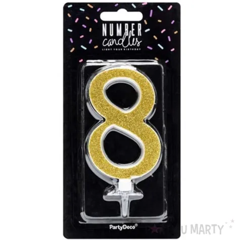 swieczka na tort cyfra 8 zlota partydeco 1 szt