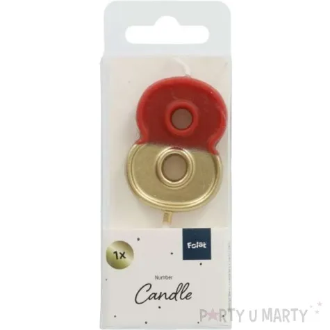 swieczka na tort cyfra 8 zloto czerwona folat 5 cm