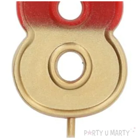 swieczka na tort cyfra 8 zloto czerwona folat 5 cm