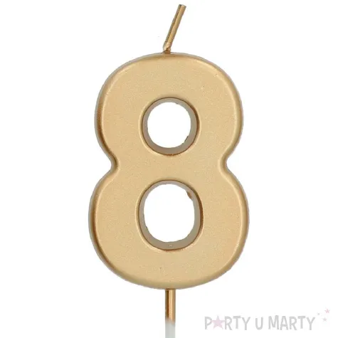swieczka na tort cyfra 8 zloty folat 8 cm
