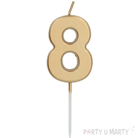 swieczka na tort cyfra 8 zloty folat 8 cm