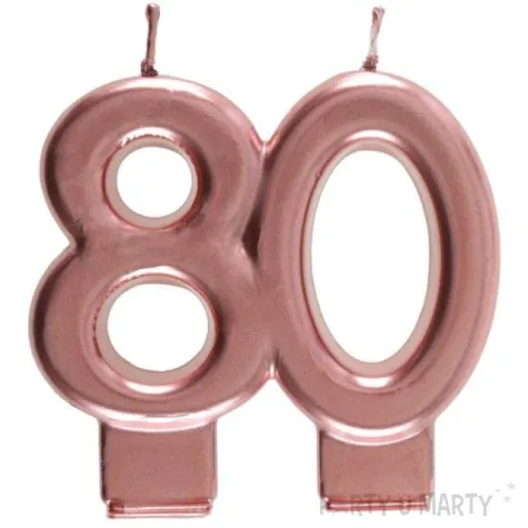 swieczka na tort cyfra 80 rozowe zloto santex 9 cm