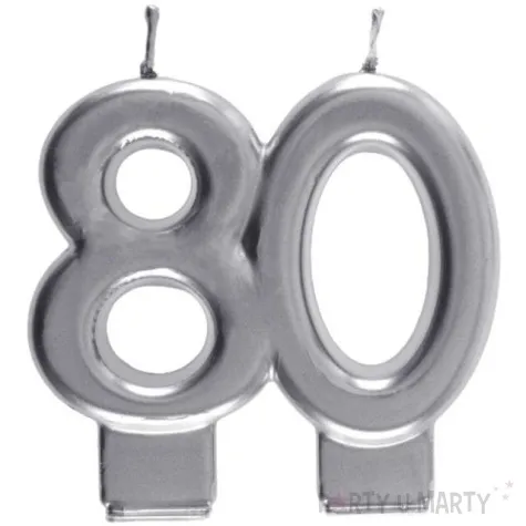 swieczka na tort cyfra 80 srebrna santex 9 cm