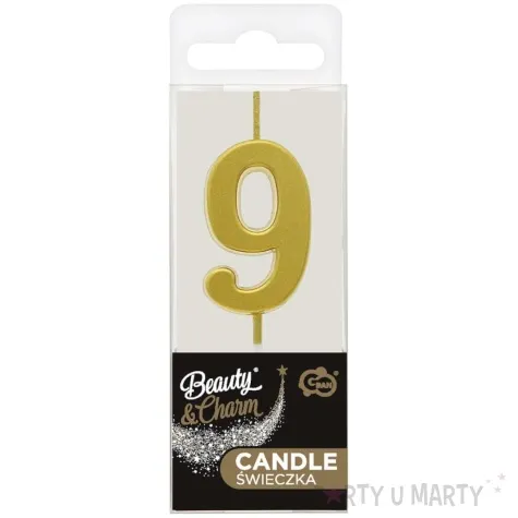 swieczka na tort cyfra 9 beauty charm piker zloty godan 9 5 cm