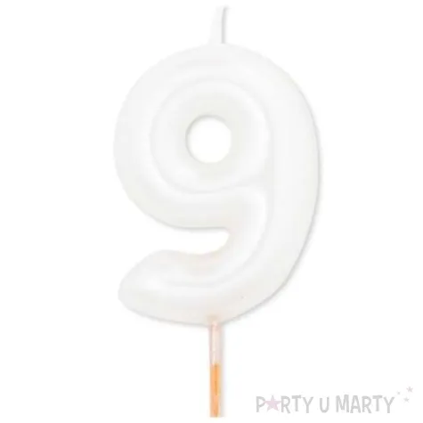 swieczka na tort cyfra 9 bialy perlowy givi 8 cm