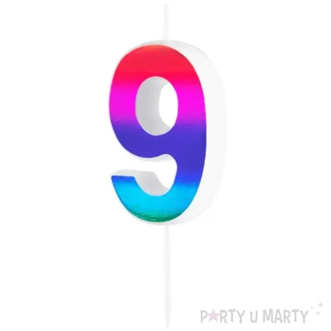 swieczka na tort cyfra 9 blyszczaca teczowy partypal 5 cm