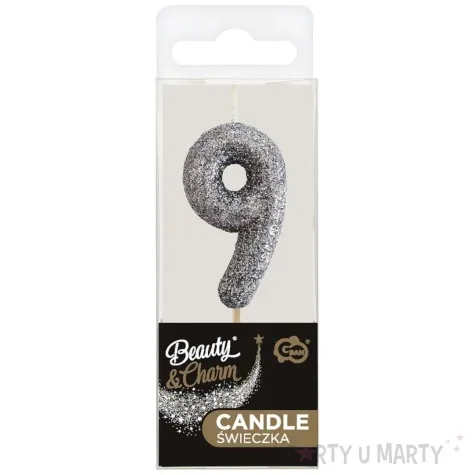 swieczka na tort cyfra 9 brokat piker czarny godan 11 5 cm