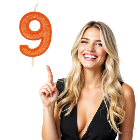 swieczka na tort cyfra 9 brokat pomaranczowa guirca 4 cm