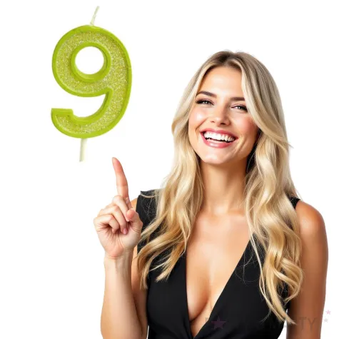 swieczka na tort cyfra 9 brokat zielona guirca 4 cm