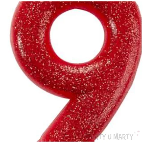 swieczka na tort cyfra 9 brokatowa czerwona amscan
