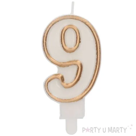 swieczka na tort cyfra 9 chique gold folat 9 cm